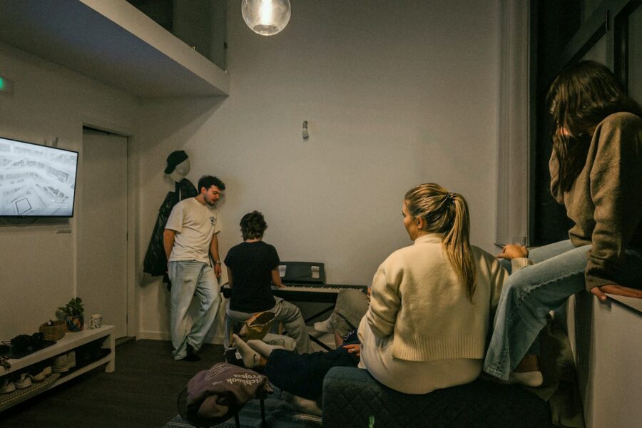 Friends watching living