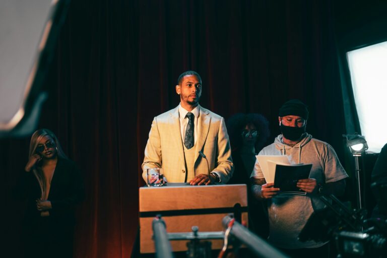 Actors rehearsing comedy