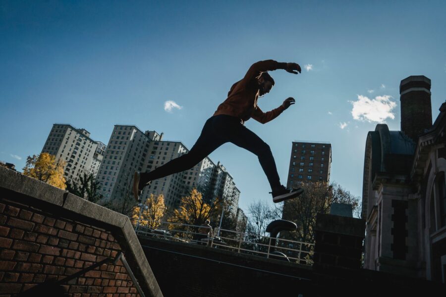 Stunt performer jumping