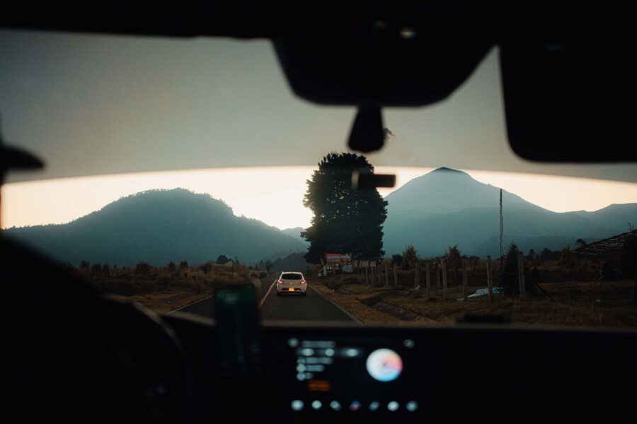Car highway sunset